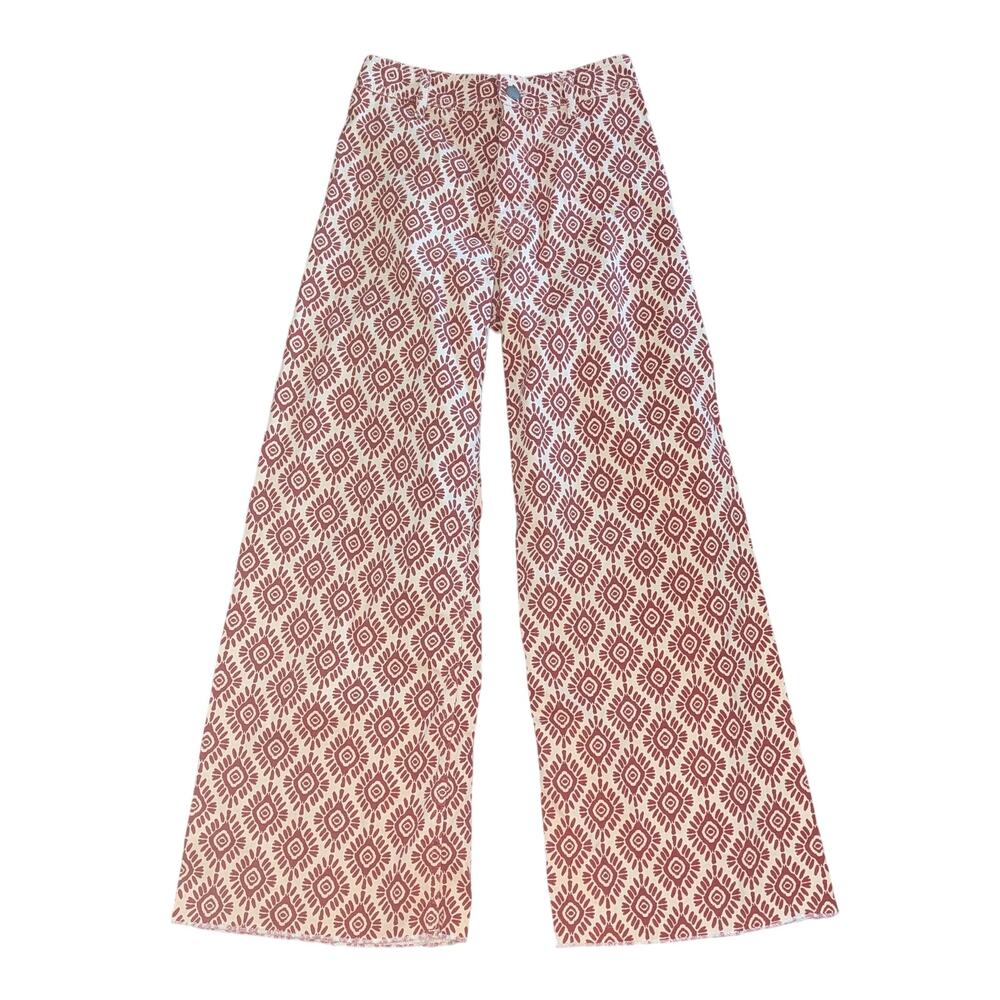 Zara Brown & Cream Geometric Straight Leg Jeans - Picture 4 of 4
